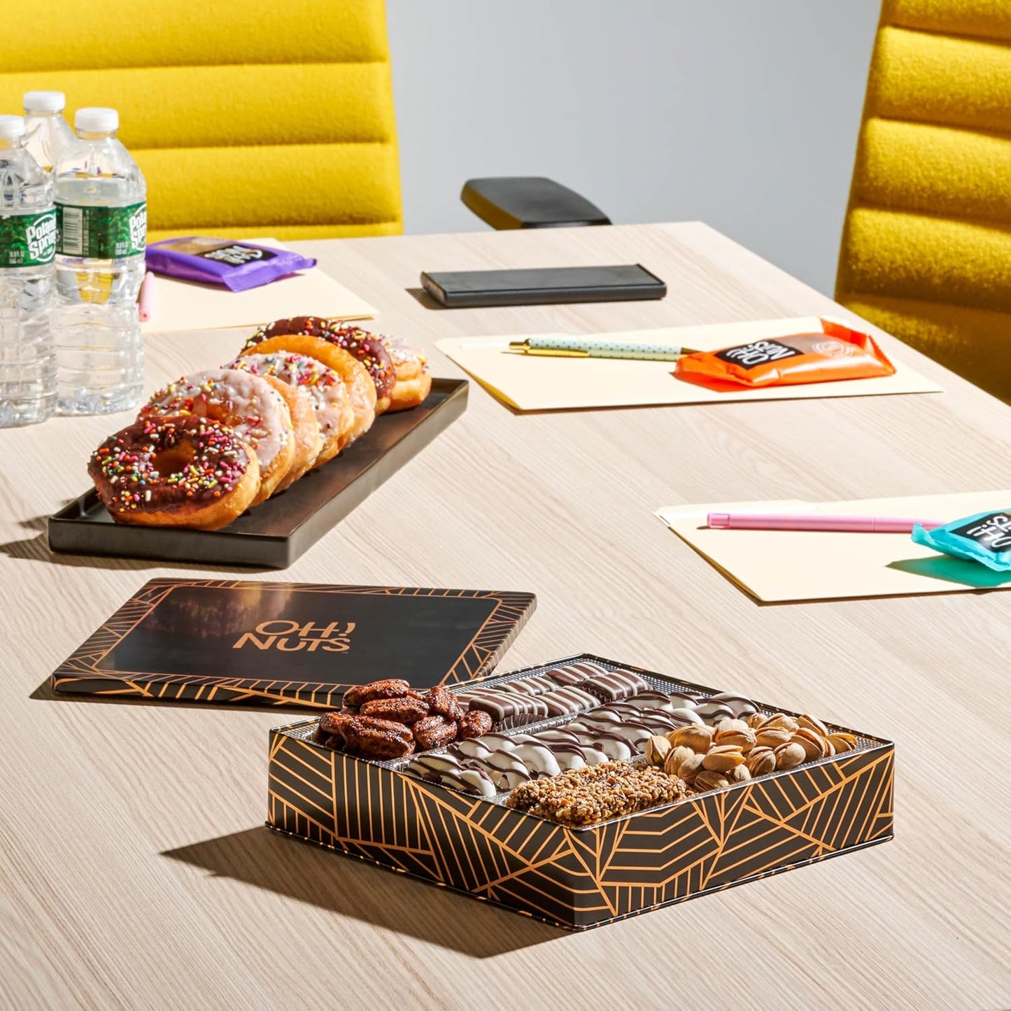 Oh! Nuts Chocolate and Nuts Gift Basket - Gourmet Truffles & Chocolates Pretzels - Assorted Nut Gift Square Metal Tin Box - Healthy Food Gifts Baskets for Holiday, Birthday, Corporate, Women & Men