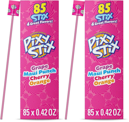 Wonka Pixy Stix Powder Candy-filled Straws, Sweet and tart candy, Springtime Easter Candy, 0.42 oz (85 Count) (Pack of 2)