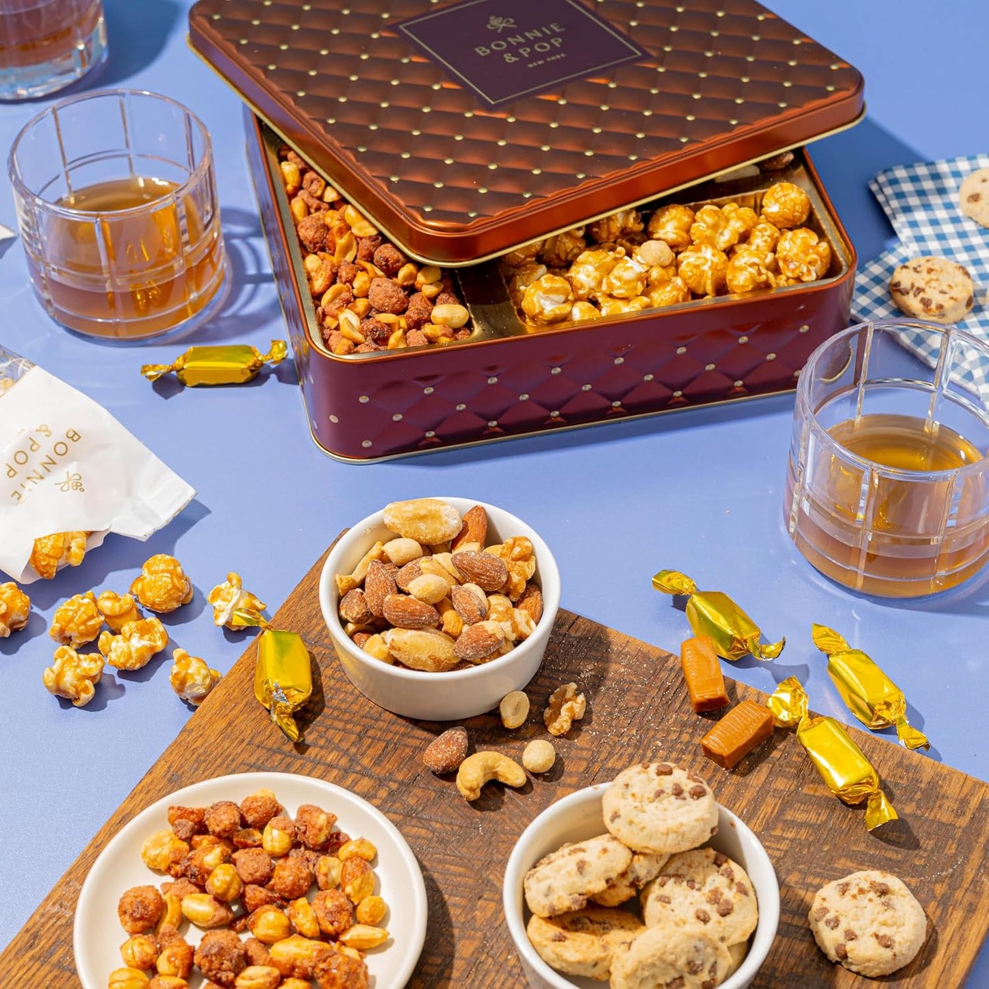 Holiday Snack Assortment Gift Basket- Cookie and Nuts Gift Tin- Gourmet Treat Variety Present in Keepsake Tray– Gift Idea for Men, Women, Him, Her- Bonnie and Pop