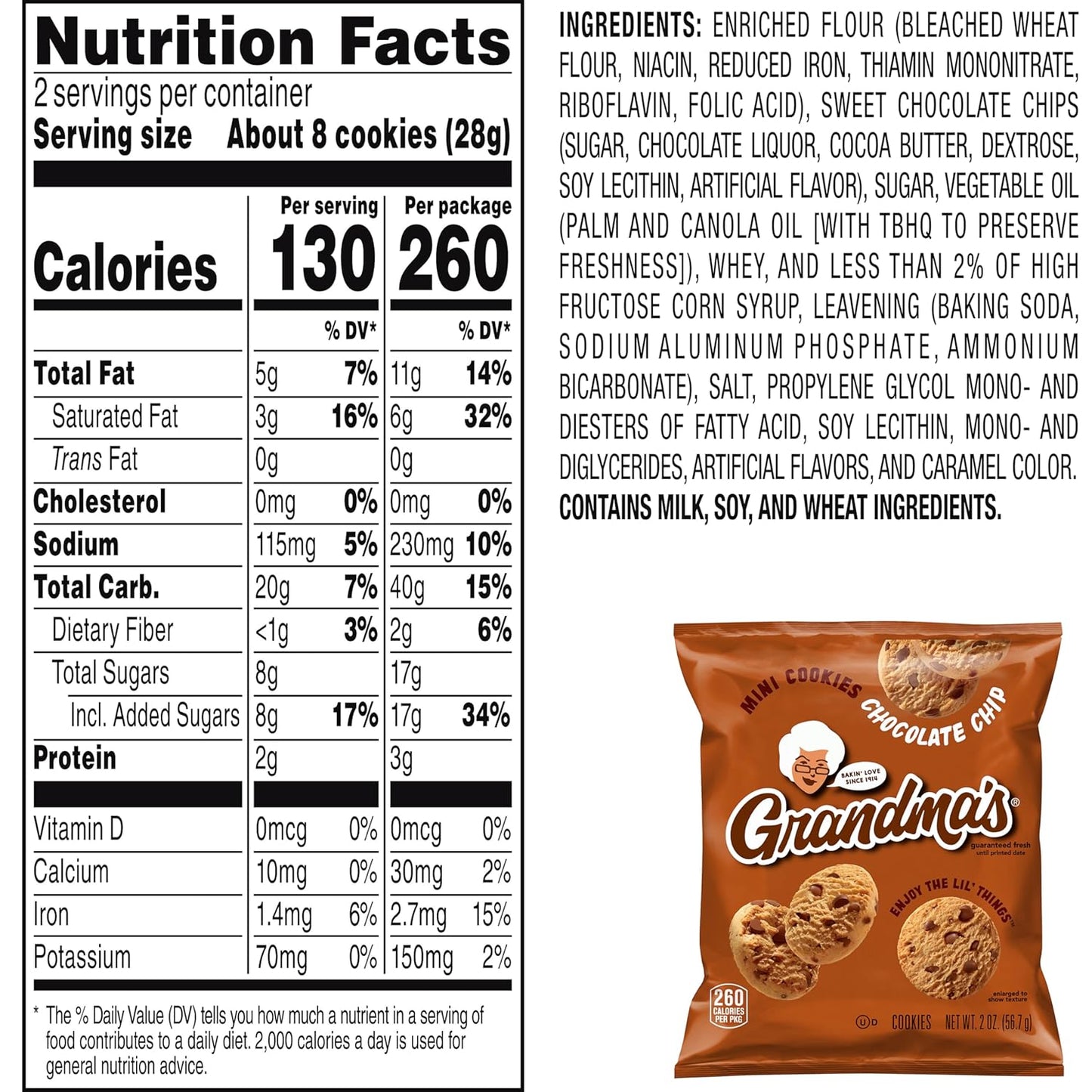 Grandma's Mini Chocolate Chip Cookies, 2 Ounce (Pack of 60)