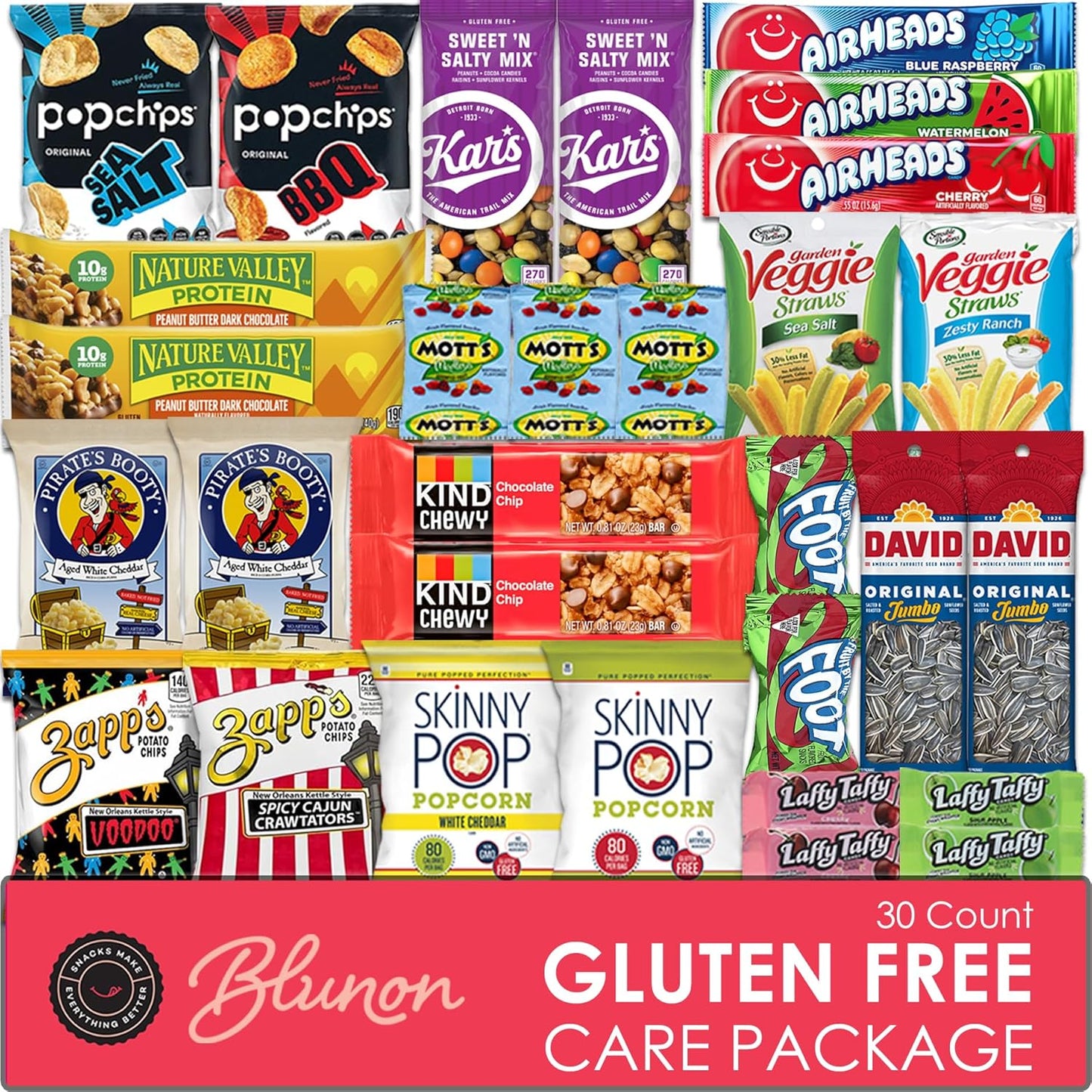 Gluten Free Snacks Variety Pack - Healthy Snack Box Care Package - Bulk Assortment (30 Count)