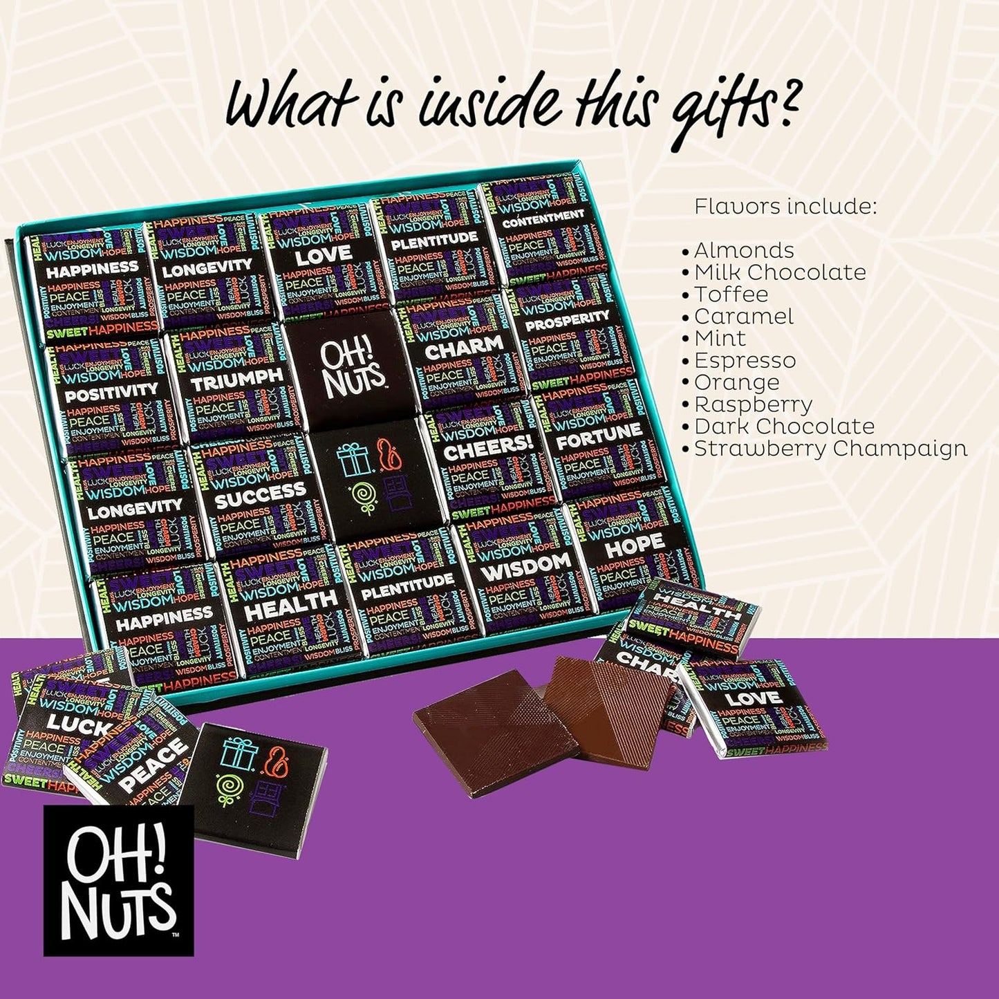 Oh! Nuts Chocolate Gift Basket - Gourmet Belgium Chocolates Gifts Baskets - Assorted Flavors Chocolate Blessings Wishes Gifts Box - Perfect for Holiday, Family, Corporate, Men & Women - 20 PCs