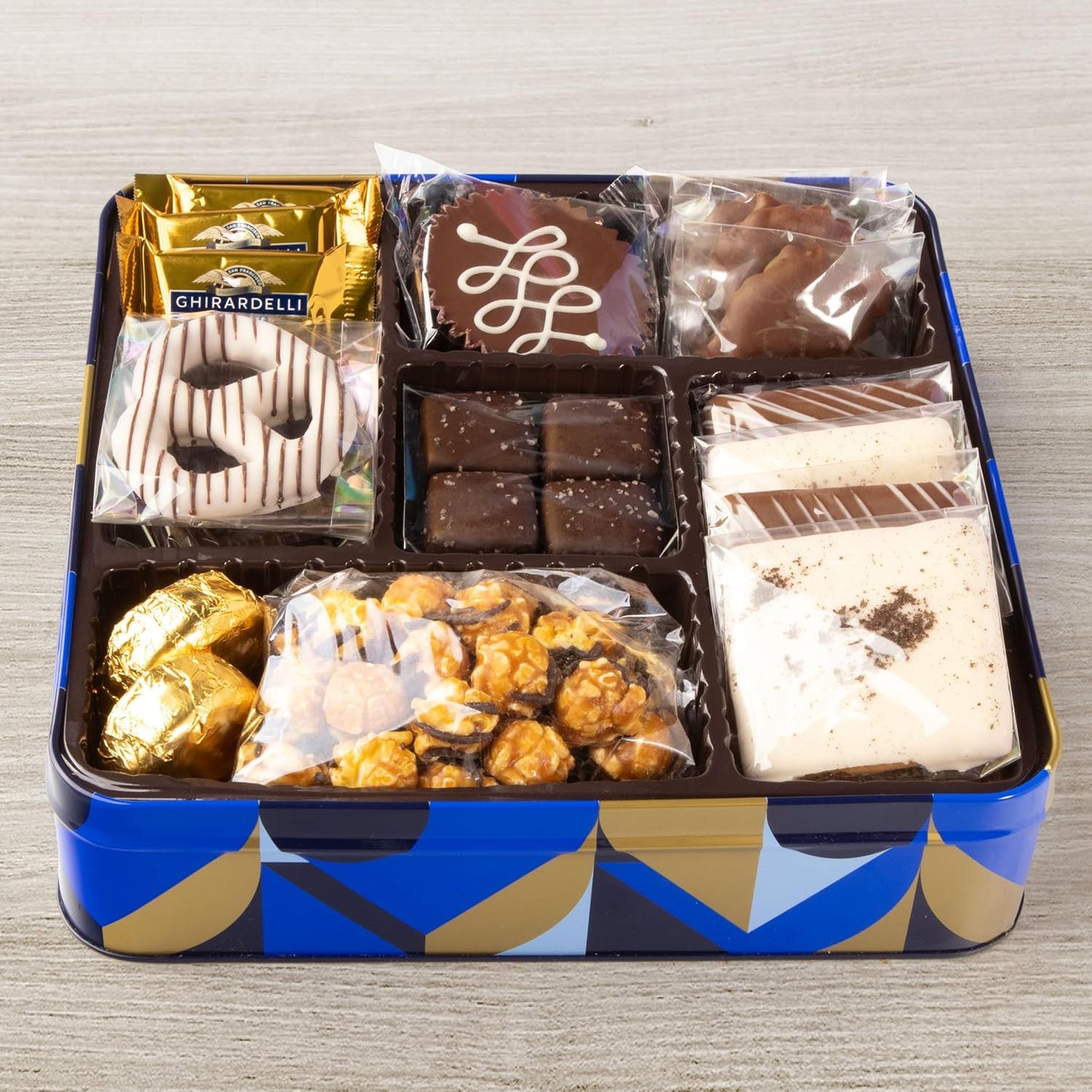Blue Bow Gourmet Artisanal Chocolate Assortment Gift Tin for Birthday, Thank You, Business Gifts, Holiday