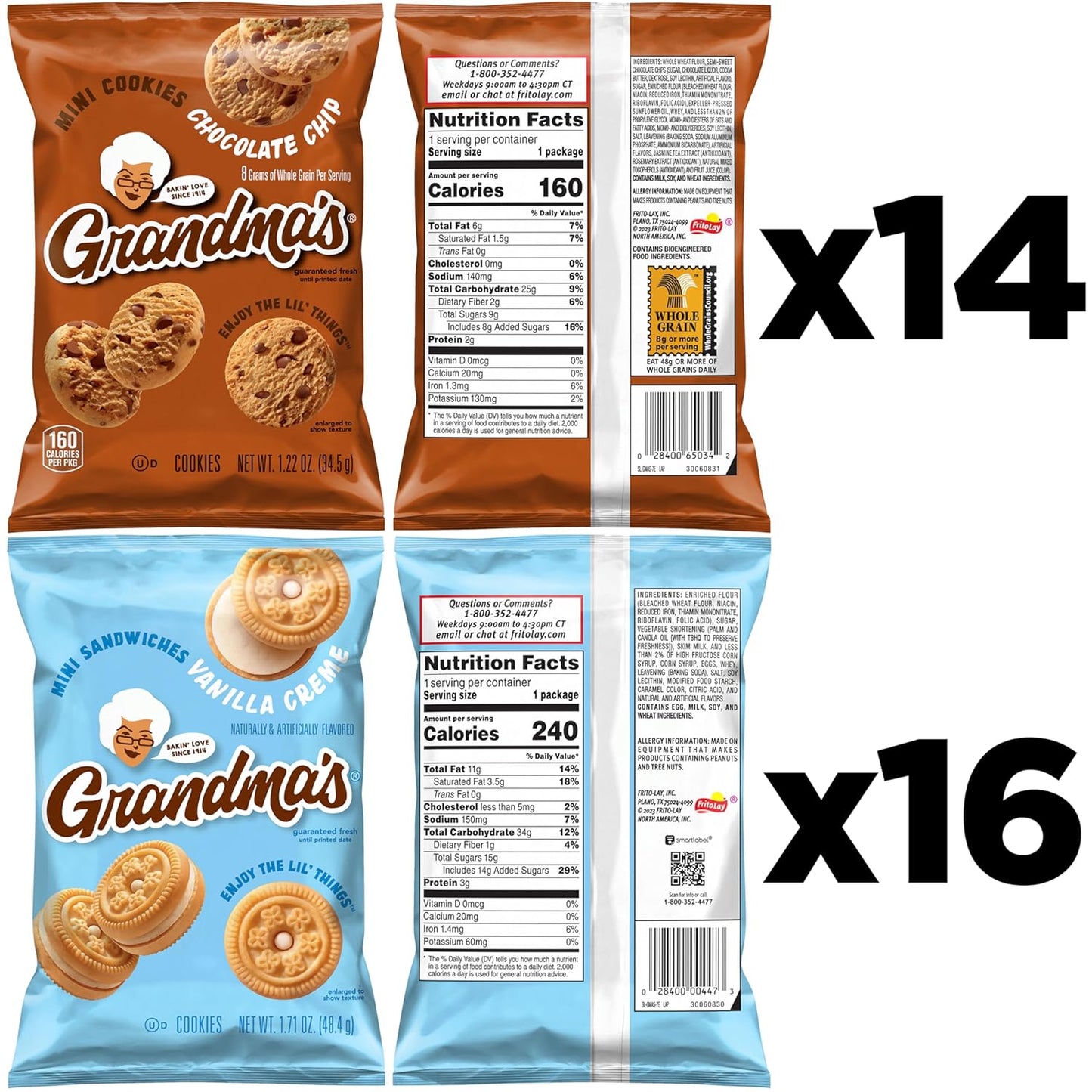 Grandma's Cookies, Mini Cookies Variety Pack, (Pack of 30)