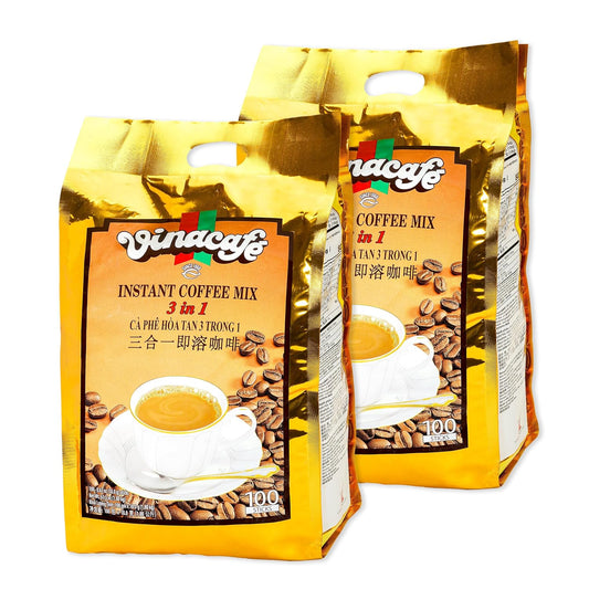 Vinacafe Premium 200 Sticks 3 in 1 Instant Coffee Mix, 100 Coffee Sticks Single Serves in 2 Packs