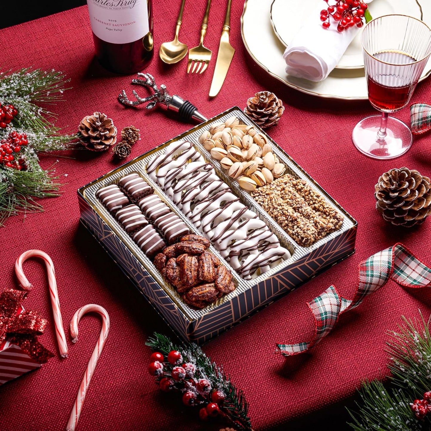 Oh! Nuts Chocolate and Nuts Gift Basket - Gourmet Truffles & Chocolates Pretzels - Assorted Nut Gift Square Metal Tin Box - Healthy Food Gifts Baskets for Holiday, Birthday, Corporate, Women & Men