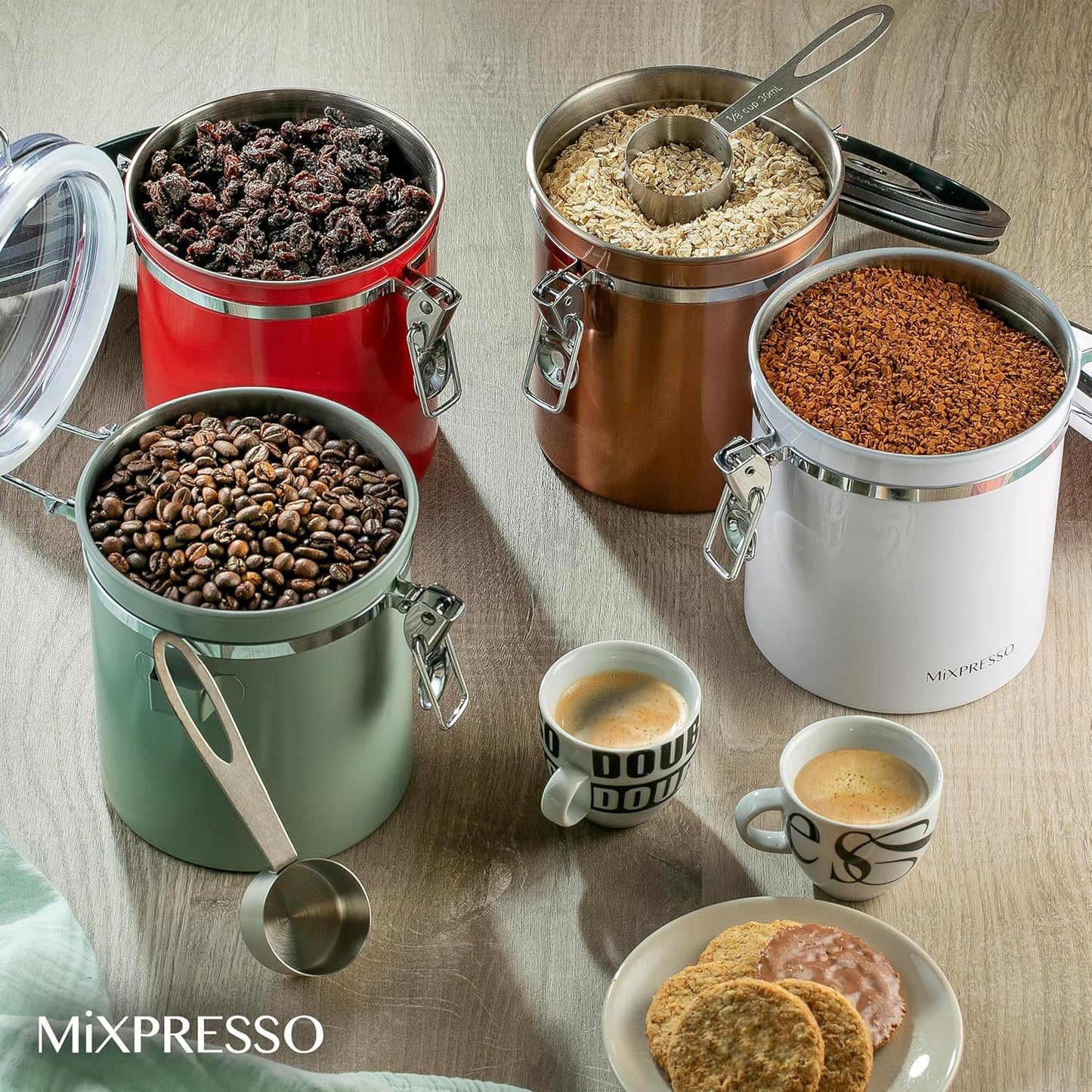 Mixpresso 16 Oz Copper Coffee Canister, Stainless Steel Airtight Coffee Container, Ground and Bean Storage with Date Tracker, Vacuum Sealed Espresso Airtight Container, Sugar Container