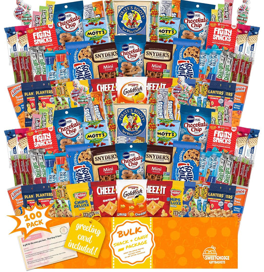 Snack Box Variety Pack (100 Count) - Bulk Snacks Variety Pack for Adults, Kids and Teens with Chips, Cookies & Bars - Care Package for College Students, Travel, Office & Birthdays